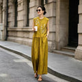 Women's New Chinese Old Money Jacquard Mesh Sleeveless Heavy Elastic Wide Leg Pants + - Blue