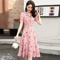Sweet Small Floral Bow Tie Dress, French Print Slimming