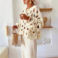 Solid Hollow-Out Crochet Knit Long Sleeve Beach Cover-Up Sweater