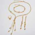 EU/US Import 18K Gold Simple Pair Band Beaded Fringe Necklace Bracelet Set Earrings Ring Middle East Banquet Set Women