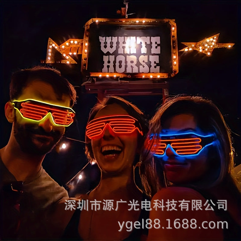 LED发光眼镜派对酒吧气氛道具七彩闪光EL冷光眼镜节日演出助威眼