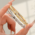 Neo-Chinese Simple Set Cubic Zirconia Slub Bangle Copper Gold Plated Thick Plated Rise Step Elegant Premium Hand Jewelry