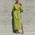 Elegant Slimming Tie-Front Waist-Tie Slit Dress