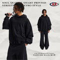 American Streetwear 430G Washed Distressed Snow-Denim Frayed Edge Faux Layered Hoodie
