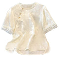 Summer New Chinese Elegant Satin Jacquard Short Sleeve Shirt