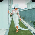 White Mermaid Lace Wedding Gown - Classic Bridal Dress with Satin Long Sleeves