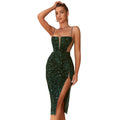 Women's Strapless Spaghetti Strap Patchwork Slim Fit Sexy Evening Gown Banquet