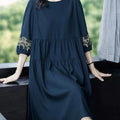 Ethnic Embroidered Crew Neck Plus Size Panel Dress