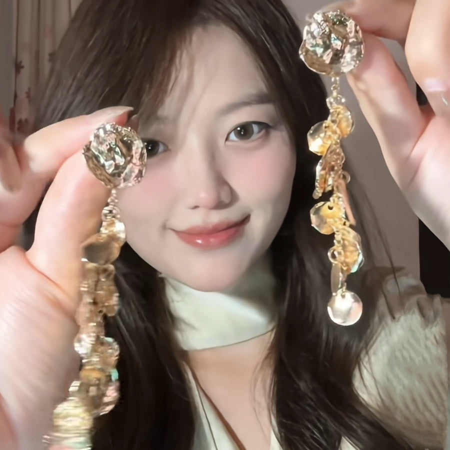 Gold Flower Geometric Tassel Earrings - view 9