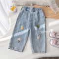 Girls' Cartoon Applique Jeans - Trendy