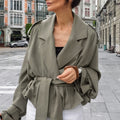 Women's Fall Casual Elegant Lapel Collar Tie-Front Jacket 2026 - Green