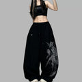 Summer Casual Rose Crystal Wide Leg Pants