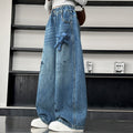 Girls' Bear Charm Denim Wide-Leg Pants - Trendy