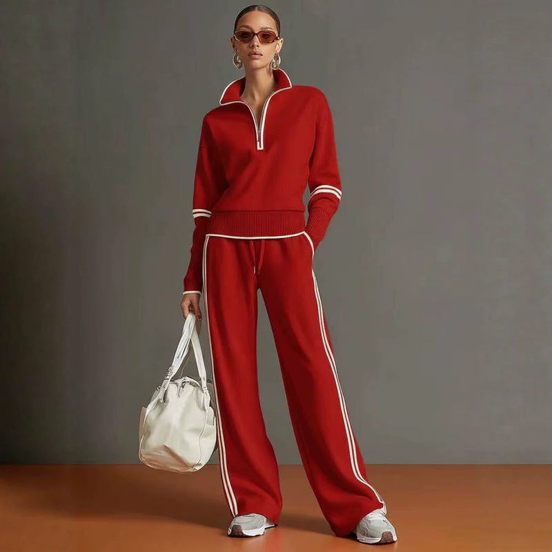 Sporty Retro High Neck Mock Neck Waist-Tie Patchwork Hoodie + Pants Set