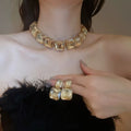 Western Rhinestone Jewelry Set Necklace Women Banquet Premium Accessory New Clavicle Chain Super Sparkle Light Luxury Accessory Trendy