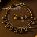 Vintage Accessory Premium Western Alloy Heavy-Duty Distressed Style Rabbit Stud Niche Design Detail Necklace Set