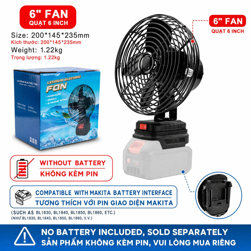 21V Cordless Rechargeable Fan - Outdoor Portable, Makita Battery Compatible