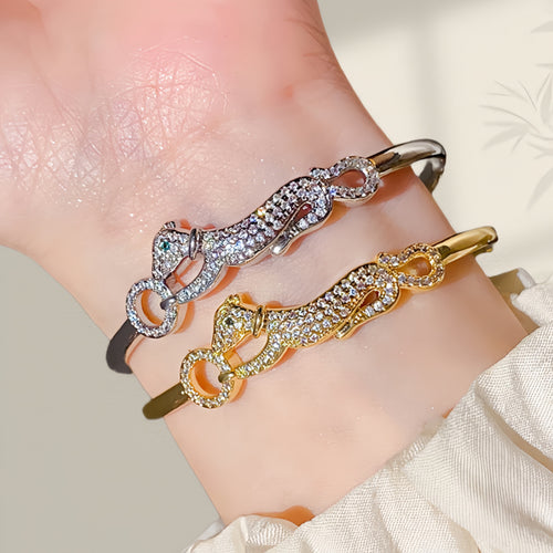 Middle East Cross-Border Hit Retro Full Diamond Leopard Bangle Personality Versatile Cheetah Bracelet Western Hot Sale Open Bangle Piece