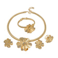 India Bride Bead Gem Heavy-Duty Spiral Folded Cuff 3D Petal Necklace Bangle Ring Earrings Set Gown Set