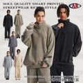 Fall/Winter Retro Fleece Distressed Washed Loose Fit Half Zip Stand Collar Hoodie & Pants Set