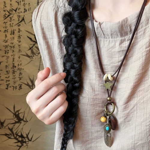 Ethnic Style Zen Necklace Women Bohemian Vacation Breeze Choker New Retro Premium Sweater Chain Accessory