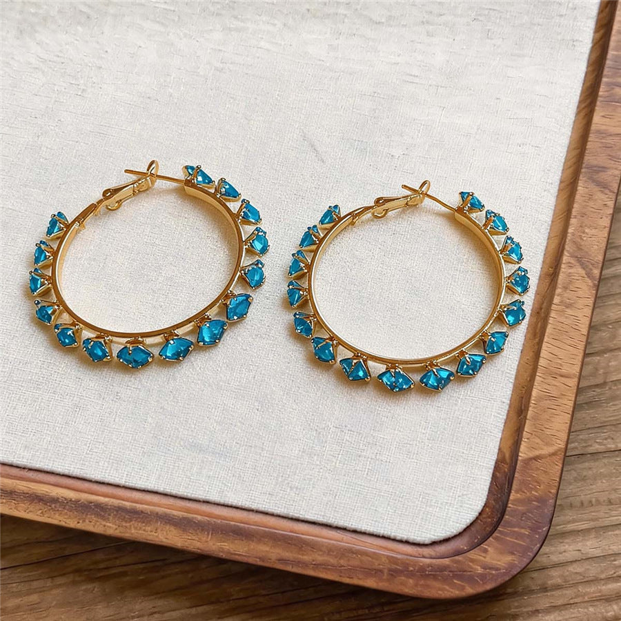 French Vintage Zircon Round Hoop Earrings - view 7