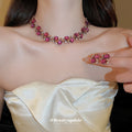 Rhinestone Resin Flower Leaves Stud Earring Necklace Set Accessory Women Earrings Light Luxury Premium Versatile Jewelry Set Wholesale