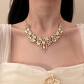 Fall Day Champagne Rhinestone Heavy-Duty Teardrop Necklace Light Luxury Niche Clavicle Chain Banquet Party Noble Jewelry Set