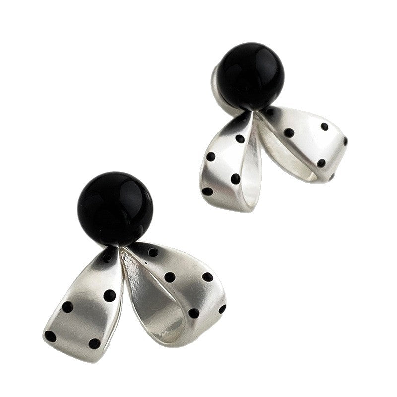 Minimalist Polka Dot Bow Stud Earrings - view 5