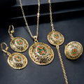 Dubai Overseas Cutout Mini Set Two-Tone Crystal La Dial Pendant Necklace Bracelet Set Earrings Ring India Jewelry Set Women