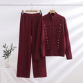 Fall-Winter Casual Fashion Knit Stand Collar Wide Leg Cardigan + Pants 2-Piece Set