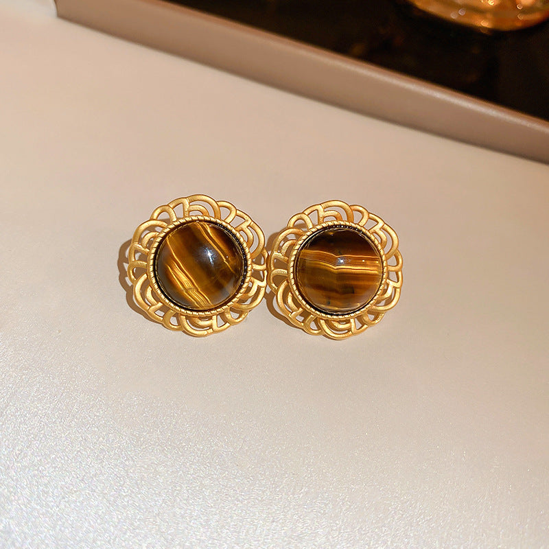 French Vintage Brown Floral Enamel Earrings - view 12