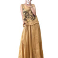 Women's Summer Artistic Retro Ramie Embroidered Loose Straight Leg Wide Leg Pants + T - Tank