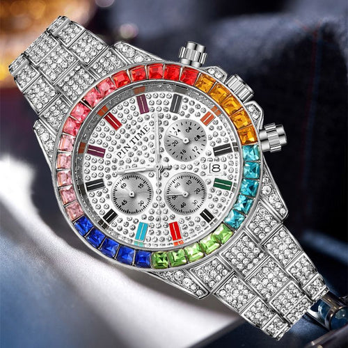 Item Time Mens Watch Export New Rainbow Daytona Real Tri-Eye Large Crystal Ring Watch Men Light Luxury Formal Premium Mens Watch
