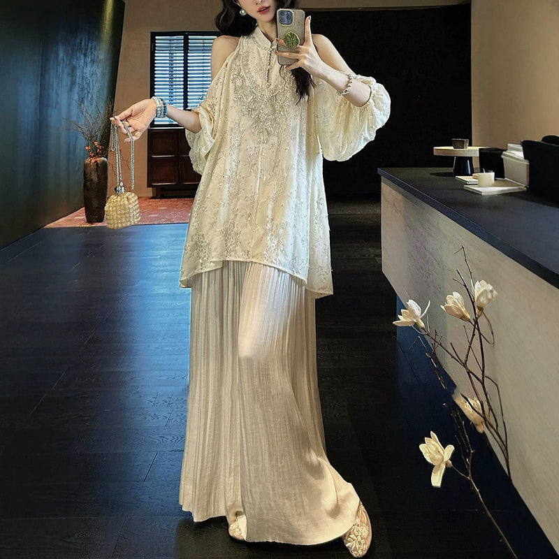 New Chinese Style Lace Beaded Off-Shoulder Dress, 2026