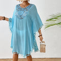 Beach Cover-Up Dress, Crochet Panel Fringe Bikini Cover