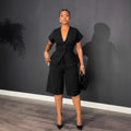 Office Tie-Front Waist-Tie Drop Shoulder Knee-Length Pants 2-Piece Set