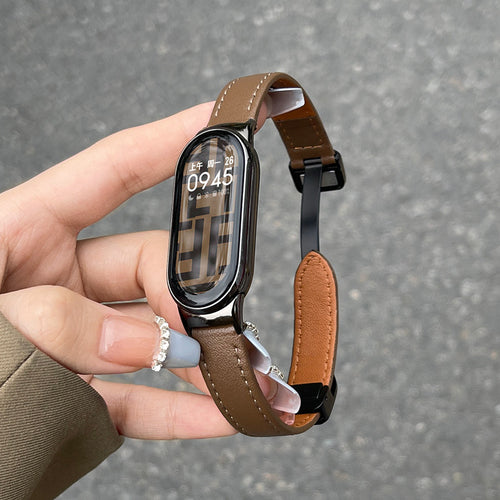 Fits Xiaomi Band 10 / nfc Band Leather Fold Magnetic 9 / 8 Light Luxury Unisex Contrast Premium Wrist Strap