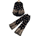 Women's Fall Ethnic Chic Puff Sleeve Printed Fitted Wide Leg Pants 2-Piece Set 2026 - Red