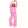 Fall-Winter Sporty Fleece Loose Drop Shoulder Wide Leg Pants + Hoodie 2-Piece Set