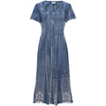 Square Collar Retro Denim Heavy Embroidery A-Line Dress 82693