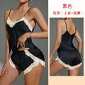菲韵春秋款性感深V蕾丝诱惑冰丝吊带短裤两件套睡衣家居服套装566