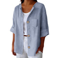 Women's Summer Retro Fashion Linen Cotton Short Sleeve Loose Cardigan + Shirt 2026 - Red