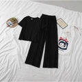 Summer Korean Casual Petite Short Sleeve Wide Leg Pants 2-Piece Set