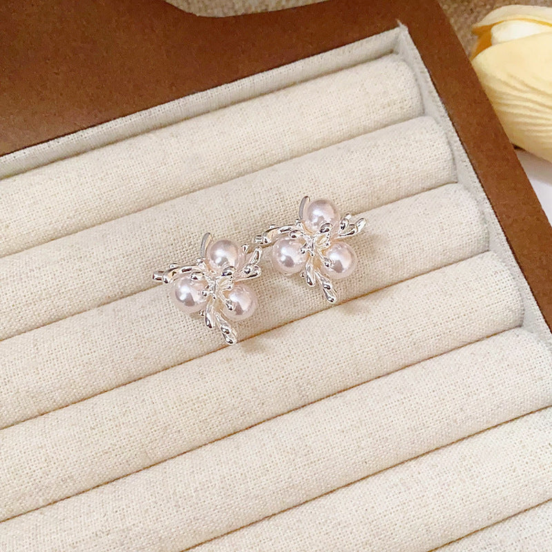 French X-Cross Triangle Pearl Stud Earrings - view 7