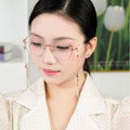 Photochromic Anti-Blue-Light Prescription Glasses Premium Rimless Overseas Bare Face Super Sparkle Bright Pink Rim Trendy Gray Photochromic Myopia Glasses