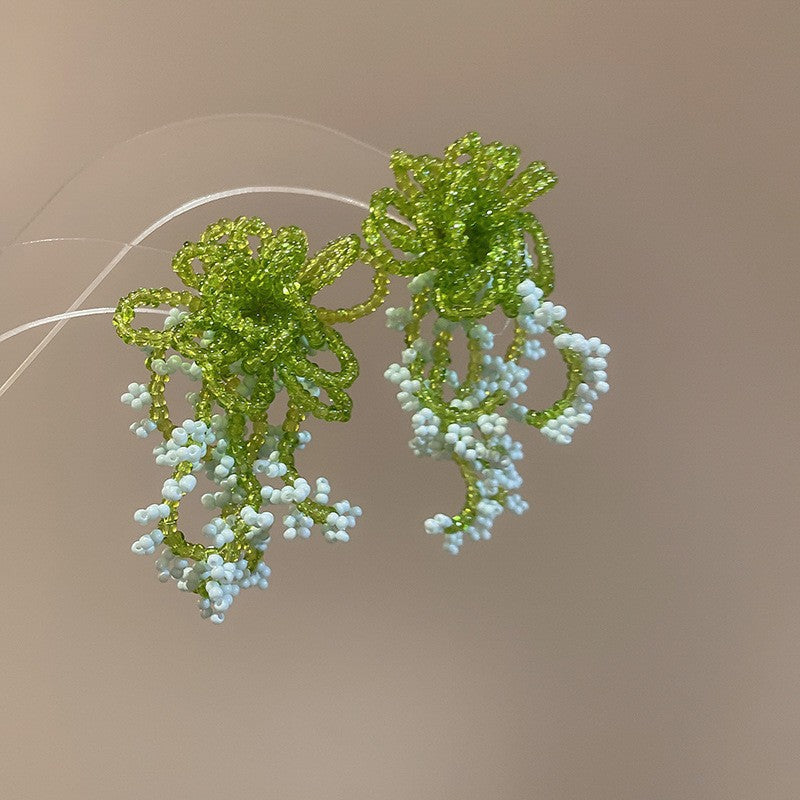 Floral Seed Bead Crystal Tassel Earrings - view 8