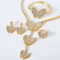 EU/US Import Bestseller Fringe 3D Butterfly Rhinestone Necklace Bracelet Set Earrings Ring Banquet Women Jewelry Set