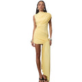 Slim Fit Bodycon Dress - Round Neck Ruched Irregular Hem Sleeveless Sexy Dress
