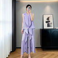 Sleeveless Pleated Asymmetric Drapey Wide Leg Pants + Top Set